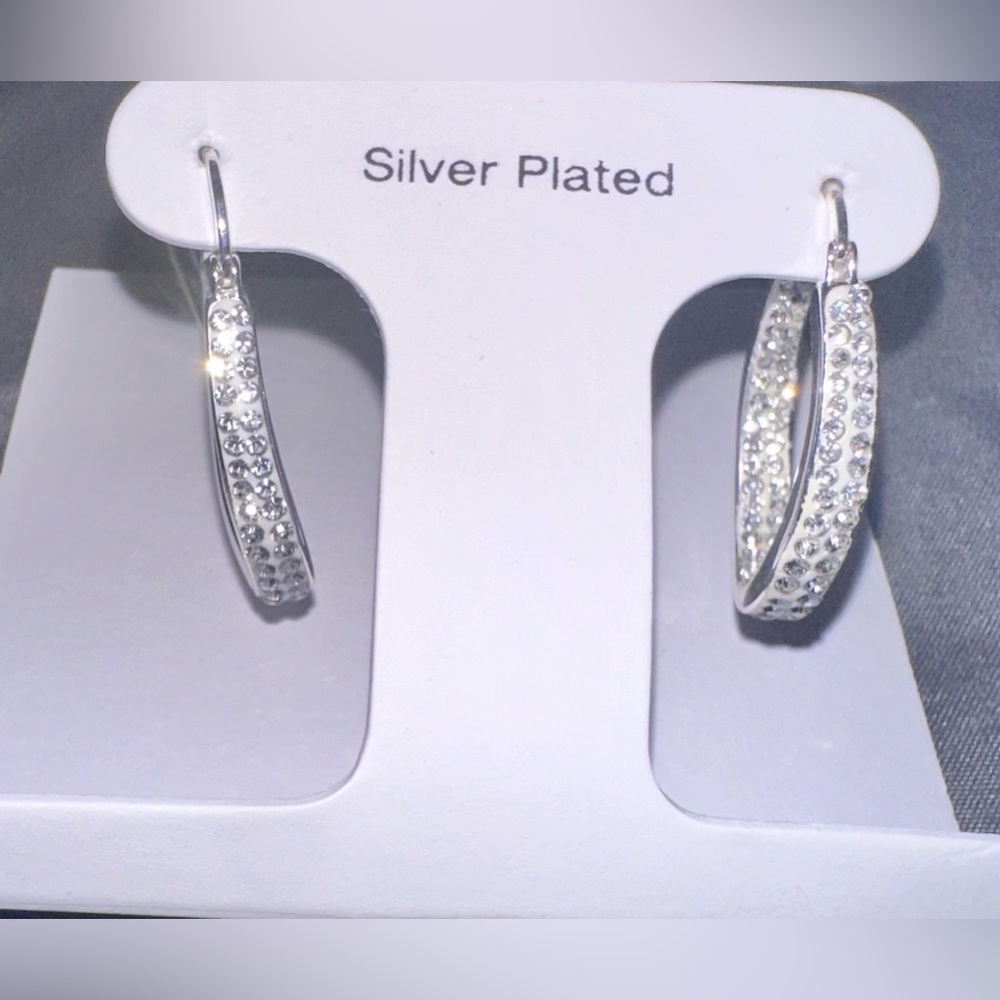 NWT And Now This Crystal in & Out Teardrop Hoop Earrings in Silver Plate
